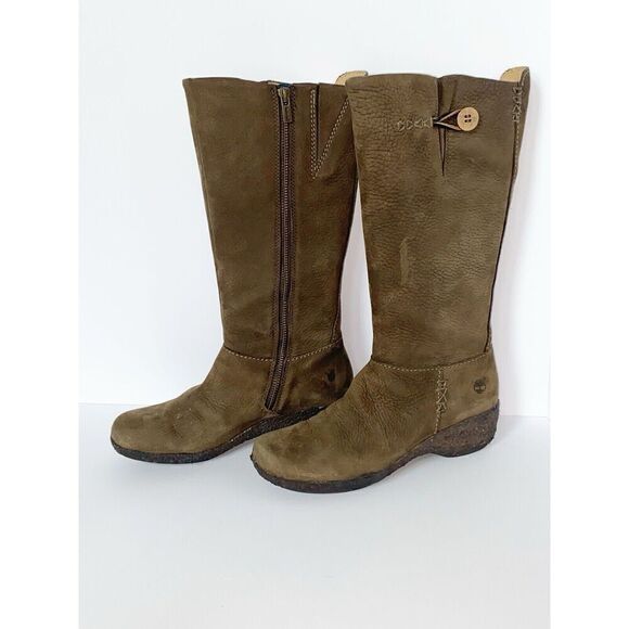 TIMBERLAND Paxton Tall Boots Suede Leather Side Zip Wedge Outdoor Comfort Size 6 - Picture 3 of 16